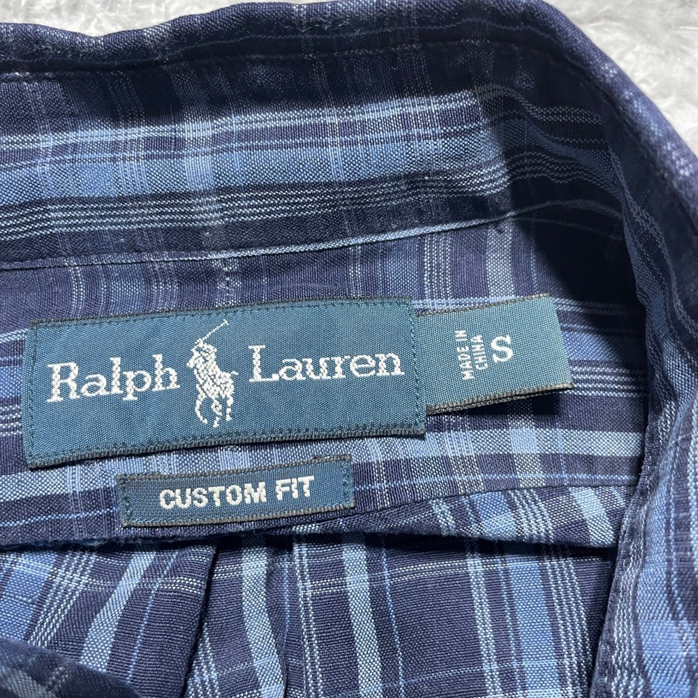 Ralph Lauren Mens Blue Plaid Custom Fit Button Down Shirt Long Sleeve Size S - Picture 3 of 8